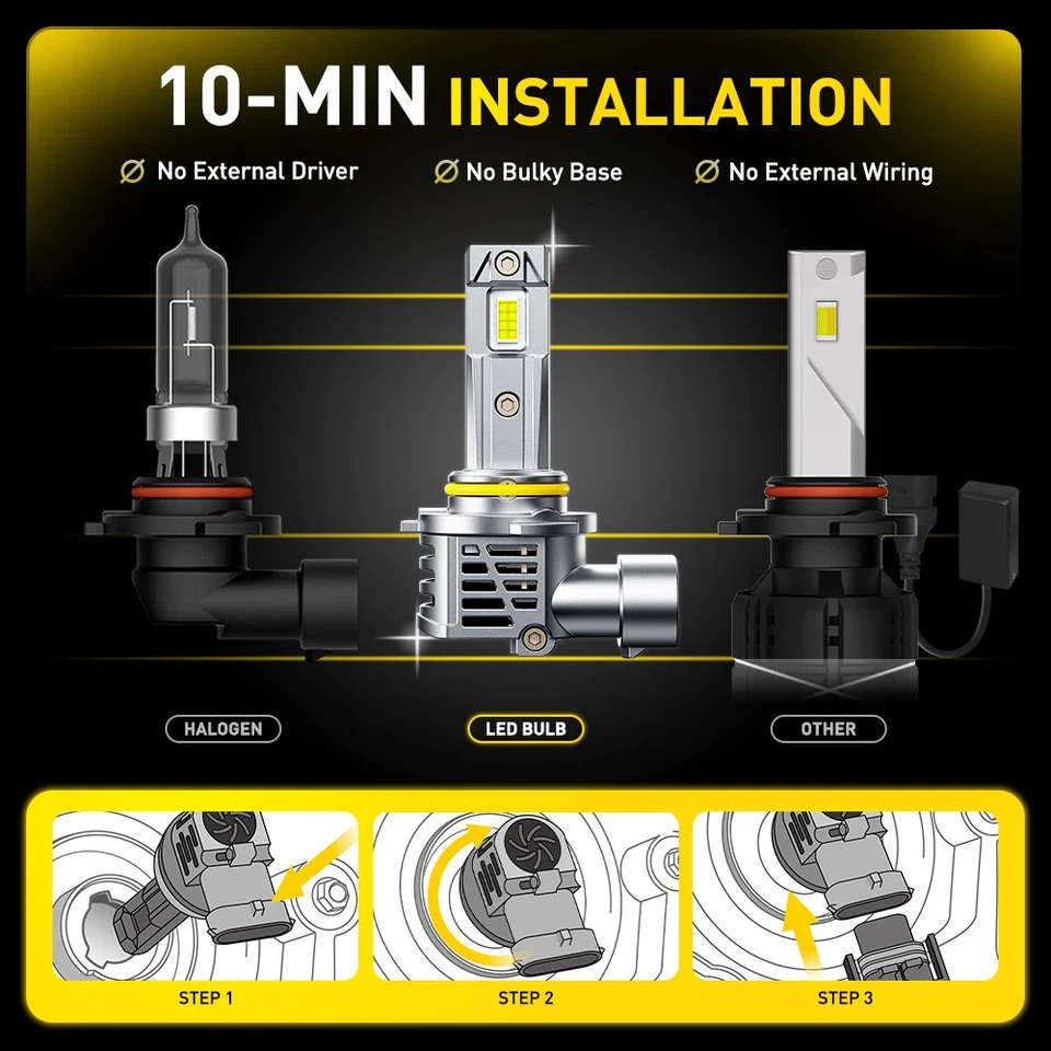 9006+9005 LED Headlight Kit Combo Bulbs 6500K High Low Beam White Bright 4-40X - Image 4 of 4