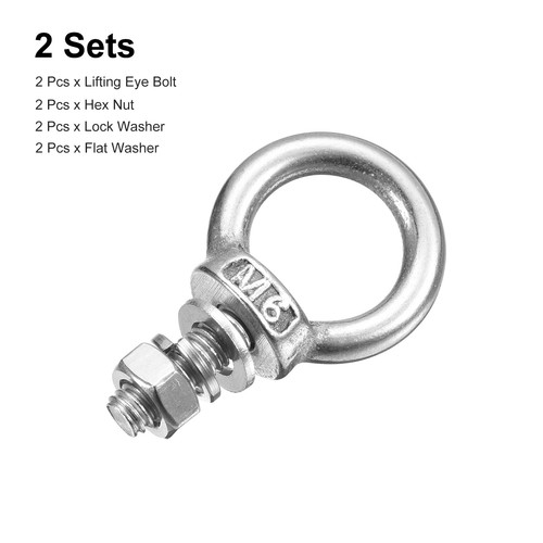 Lifting Eye Bolt, 2 Sets M6x12mm Eye Bolt with Nut Washer 304 Stainless Steel - Picture 3 of 6