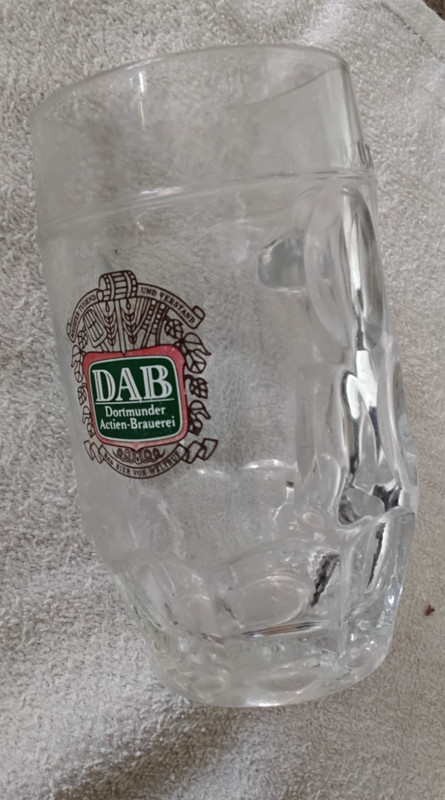 heavy 0.2 ltr glass beer mug  / stein dab  dortmunder actien braeuerei