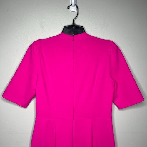 Donna Morgan Hot Pink Tie Neck Dress Size 6 Short-Sleeve Knee-Length Fit Flare - Imagen 7 de 13