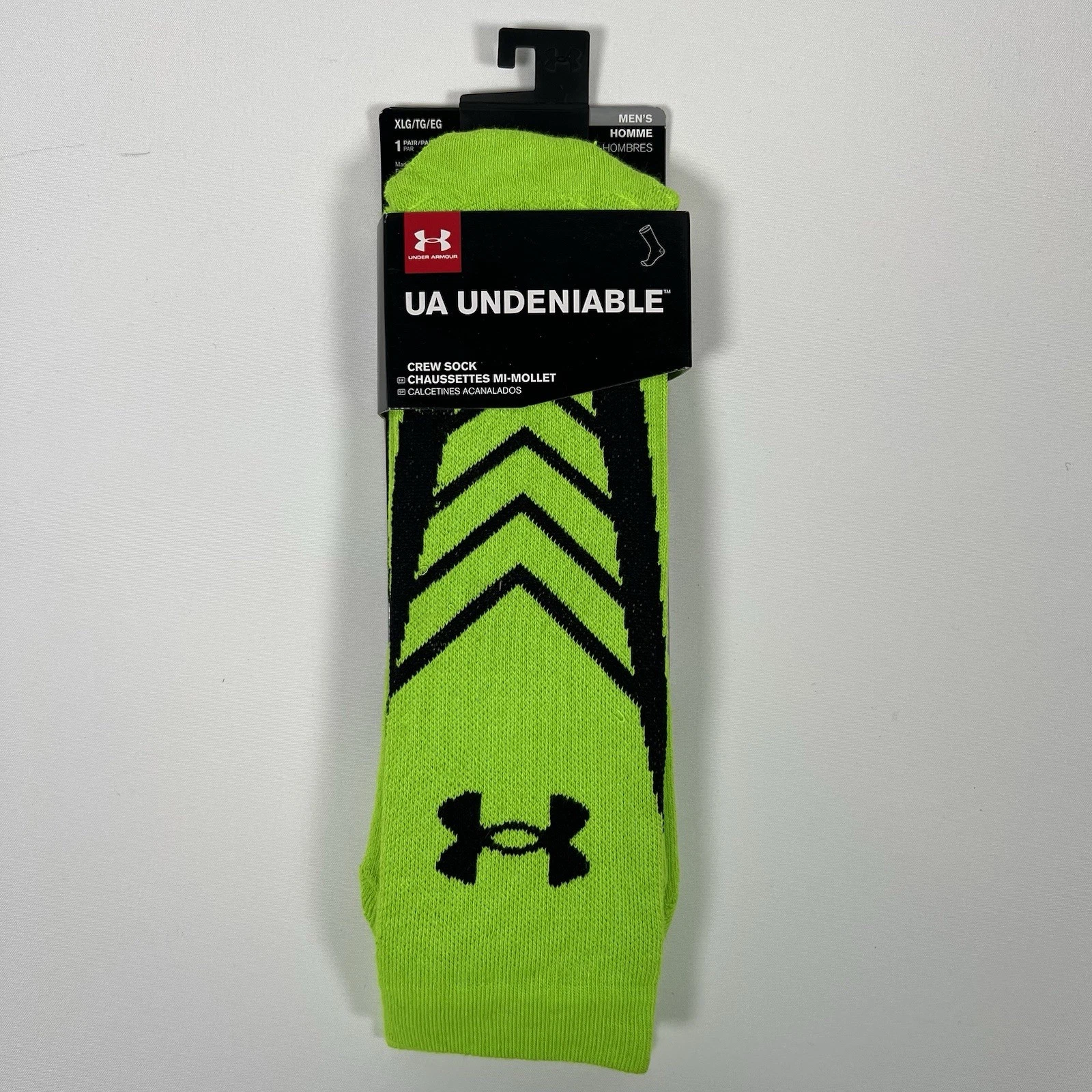 Under Armour UA Undeniable Crew Socks Mens Size XL 13-16 NEW Green/Black 1 Pack