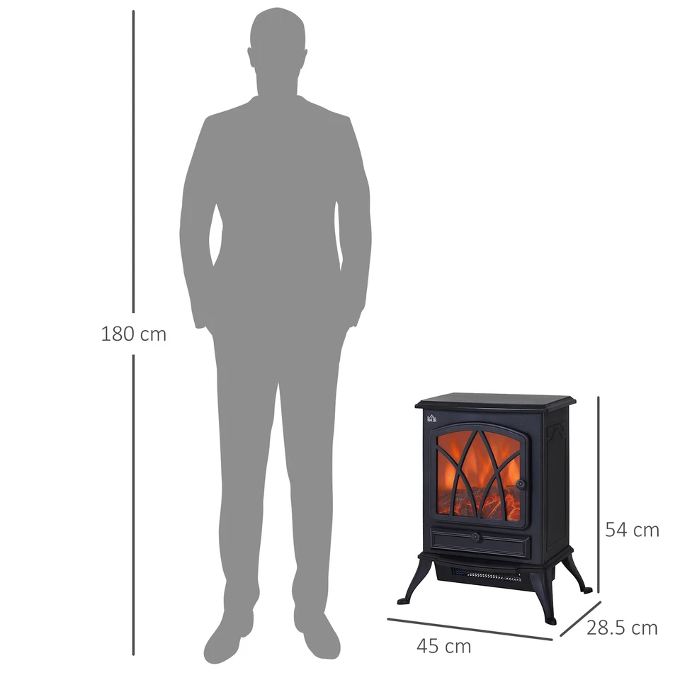 HOMCOM Free Standing Fireplace Flame Effect Electric Heater Log Burning Black - Image 3 of 4