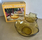 Vintage Honey Gold Anchor Hocking Accent Modern 3-Piece Chip And Dip Set