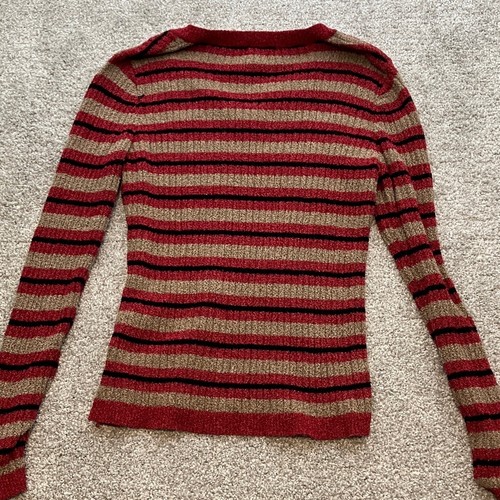 Croft & Barrow Damen Pullover rot-braun gestreift V-Ausschnitt Größe S - Bild 3 von 6