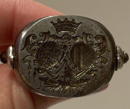 Antiguo escudo de armas giratorio del siglo XVIII con escudo de cera de 3 lados - Imagen 2 de 23