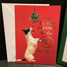 Box Of 12 Christmas Greeting Cards Jack Russell Terrier Dog Under The Mistletoe
