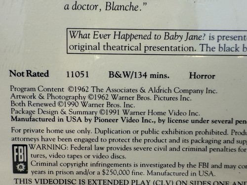 What Ever Happened to Baby Jane? (Laserdisc) 1962 B&W Film, 2 Disc 1991 - Picture 11 of 12