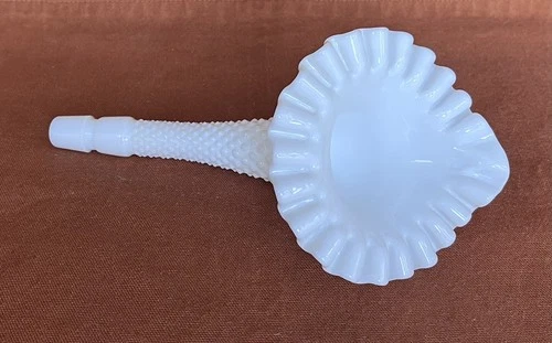 Vintage Fenton Style Milk Glass Hobnail Trumpet Horn Epergne replacment Piece