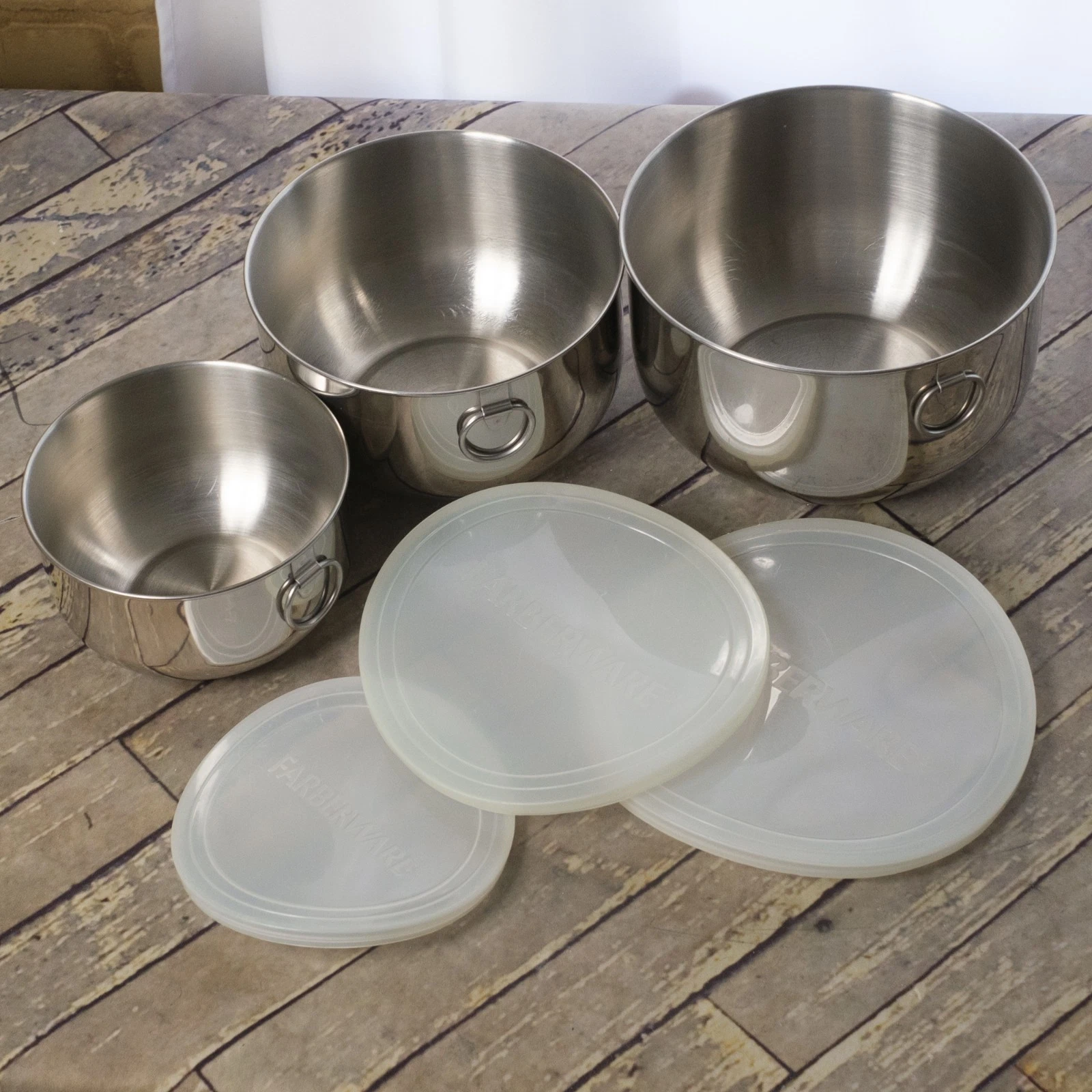 FARBERWARE Stainless Steel Nesting Mixing Bowls with Lids Set of 3 China Vintage
Opens in a new wind