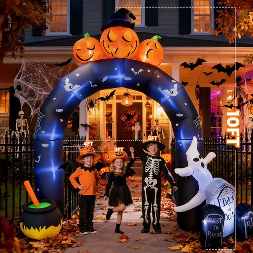 10FT Halloween Inflatable Archway with Pumpkin & Ghosts - Outdoor Garden - Picture 2 of 5