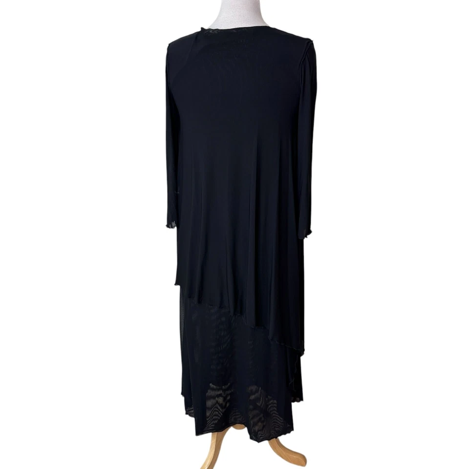 Vestido midi CYNTHIA ASHBY de nailon con cuello redondo en capas negro talla XS Foto 2 de 4