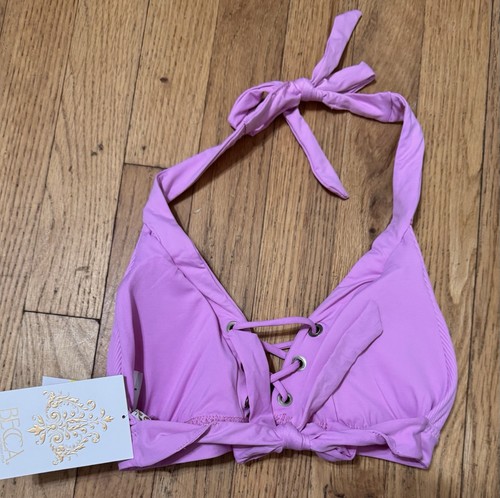 Becca by Rebecca Virtue Modern Edge Halter Bikini Top in Rosy Sz Medium NWT $78 - Picture 5 of 6