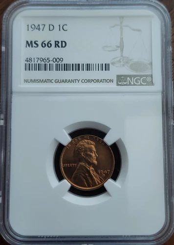 1947 D Lincoln Cent NGC MS 66 RD 