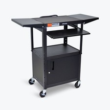 Adjustable Metal Cart w/ Keyboard Tray, Cabinet & Drop Leaf Black