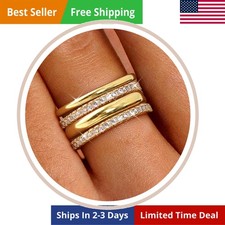 Stackable Rings for Women Non Tarnish 14K Gold Plated Dainty Cubic Zirconia Ring