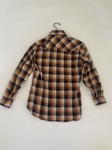Vintage 70s LEVIS Medium Cotton Plaid Pearl Snaps Farm Work Shirt Long Sleeve - Picture 8 of 11