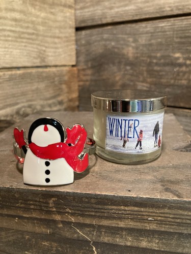 BBW Winterkerze 1,3 Oz & Schneemann Schneetag Kerzenring Bath & Body Works Neu mit Etikett - Bild 1 von 4