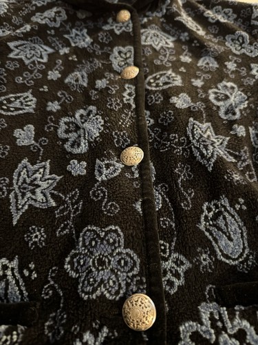 Tsunami Fleece Jacket Womens Medium M Floral Black Navy Vintage 90s Nature Core - Picture 2 of 8