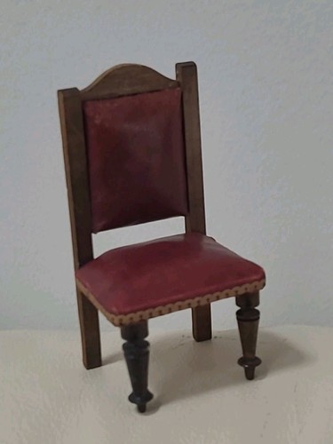 Antiker Leder Puppenhaus Stuhl Möbel Esszimmer Stube Miniatur Deutsch - Bild 3 von 9