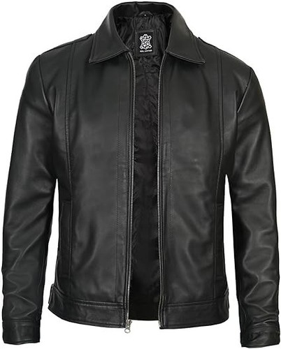 Mens Leather Jacket - Real Lambskin Classic Vintage Style Leather Jackets - Picture 2 of 6