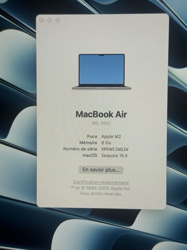 MacBook Air 13.6 puce Apple M2 Gris comme neuf boite facture - Photo 7/11