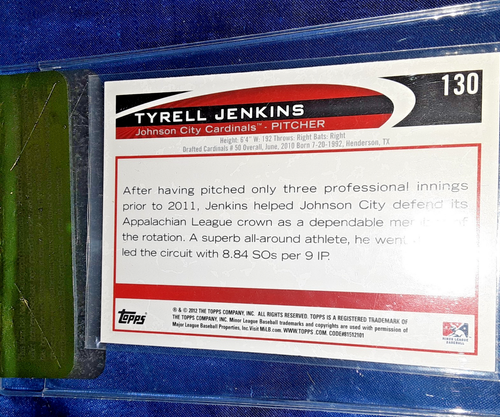 Tyrell Jenkins St Louis Cardinals 2011 Topps Beckett Authentication Autographed - Picture 3 of 6