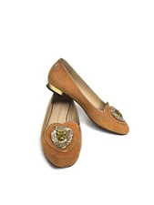 Charlotte Olympia Marigold Zodiac Orange Leather Suede Lion Flat Shoes Size 8/38