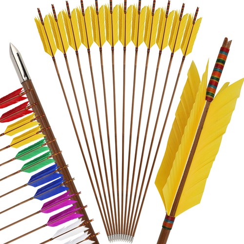 6/12Archery Bamboo Arrows 33" Turkey Feathers Longbow Recurve Bow Hunting Target - Picture 1 of 21