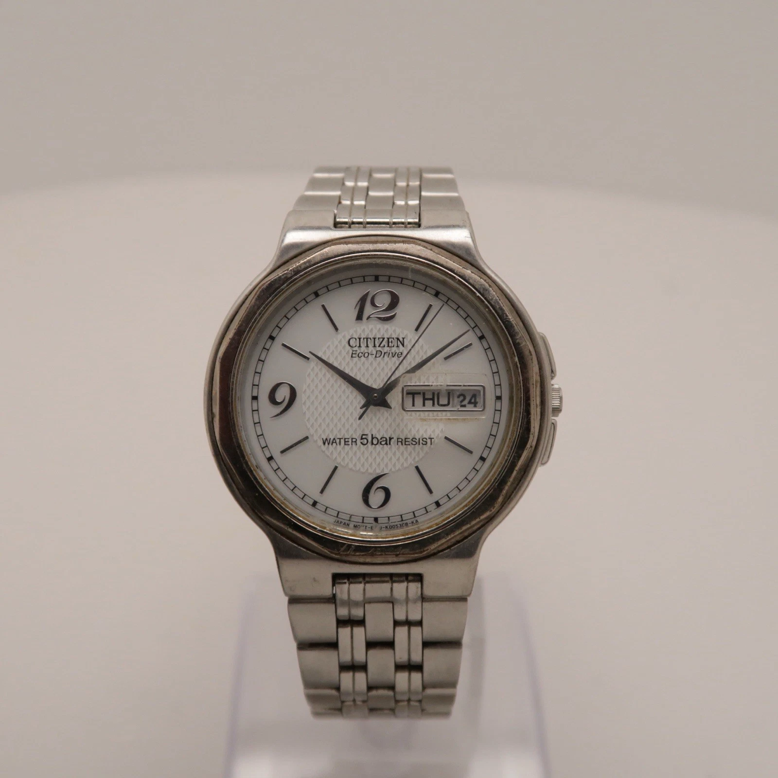 CITIZEN Eco-Drive E100-K003334 Silver Tone Men Vintage Watch W313 *WORKING