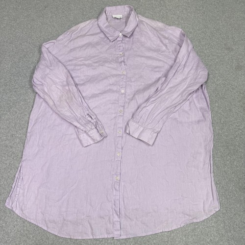 J Jill Love Leinen Shirt Damen 3X Lavendel Lila Knopfleiste Langarm Tunika