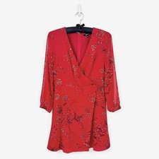 Madewell Hazelwood Wrap Mini Dress Size 8 Red Windswept Floral Boho Girlcore