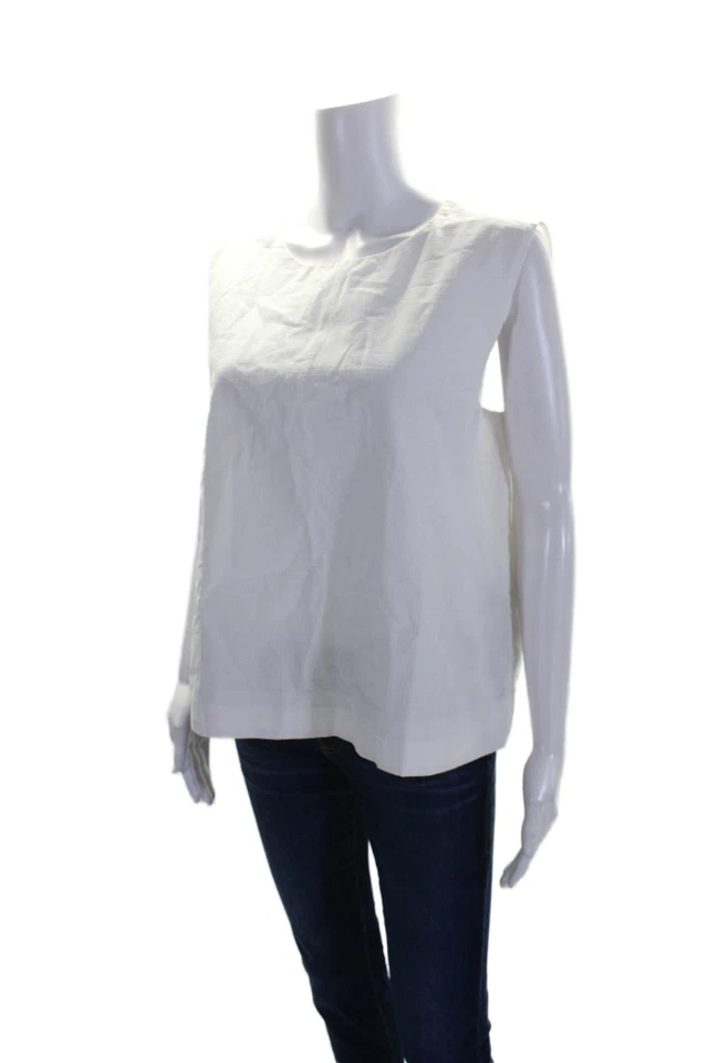 Blusa informal de negocios con textura sin mangas cuello redondo blanca talla 12 COS para mujer Foto 2 de 4