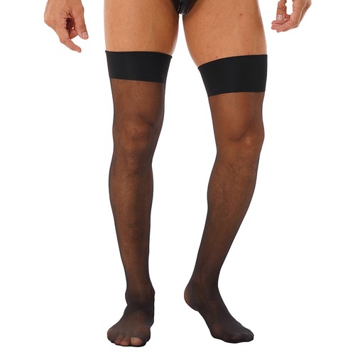 Men's Ultra Thin Thigh High Silk Stockings Glossy Stretchy Sheer Hold Up Socks - Picture 15 of 77