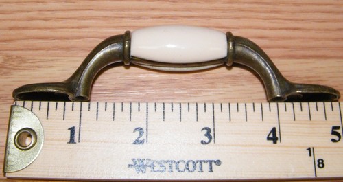 (3) 5" Peach Cream Ceramic & Bronze/ Brass Cabinet Door or Drawer Pull Handle - Picture 3 of 4