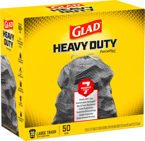 Glad Sacchetti della spazzatura grandi con coulisse, ForceFlex 30 galloni sacchetti della spazzatura neri, numero 50 - Foto 11 di 13