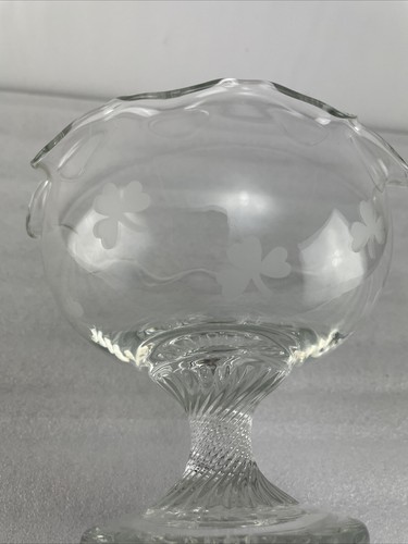 Eamonglas, geätztes Kleeblattmuster Klarglas Standschale, Kompott, gekräuselt - Bild 5 von 7