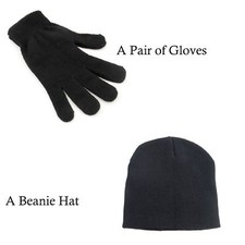 MENS WOMENS UNISEX THERMAL BLACK BEANIE HAT AND MAGIC GLOVES WARM WINTER 