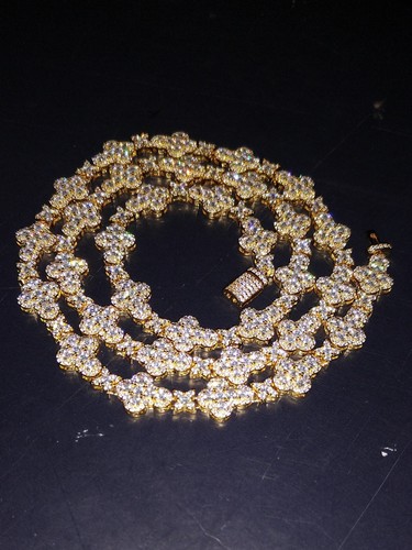 Men's Gold 925 Silver 5A VVS1 25ct CZ 11mm 24in Cross Tennis Chain - Picture 5 of 24