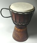 Vintage Hand Carved Wooden Djembe Drum Hand Instrument