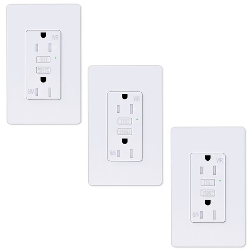 3x Slim Outlet 15 Amp GFCI Receptacle Tamper Weather Resistant Indicator w/Plate