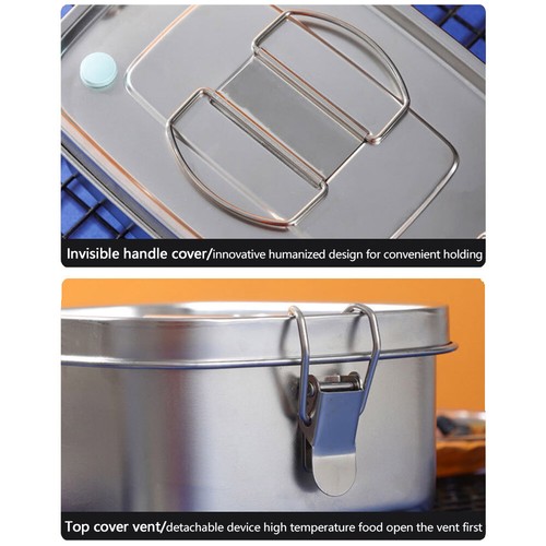 Double Layer Container Picnic Lunch Box Case Stainless Steel Bento Food Bowl New - Picture 9 of 14