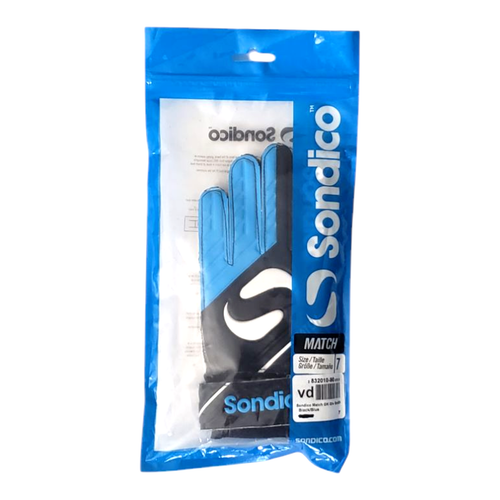 Sondico Men's Match Goalkeeper Soccer Gloves Black / Blue / White Size 7 - Picture 7 of 7
