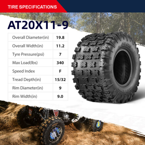 Set 2 6PR ATV Tires 20x11-9 20x11x9 Heavy Duty Tubeless Replace Tyre All Terrain - Picture 2 of 12