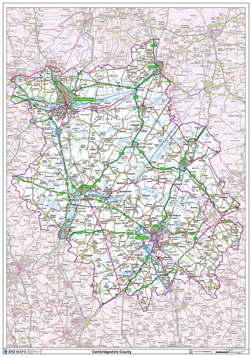Cambridgeshire Ceremonial County Map - County Map of Cambridgeshire - Picture 1 of 5