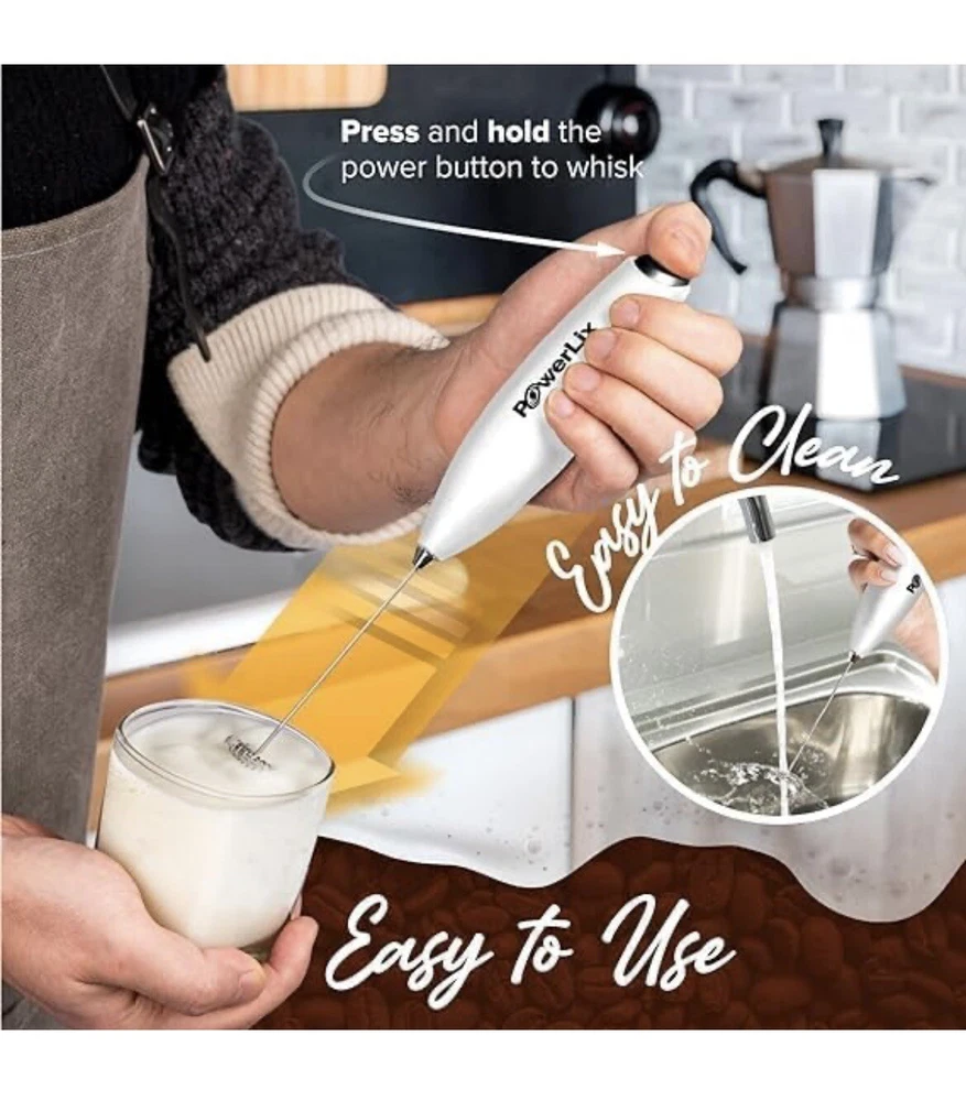 Milk Frother Handheld Battery Operated Electric Whisk Beater Foam Maker - White