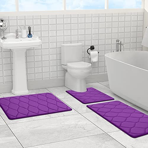 Memory Foam Bathroom Rugs - Water Absorbent, Super Soft Non-Slip Bath Purple - Picture 2 of 6