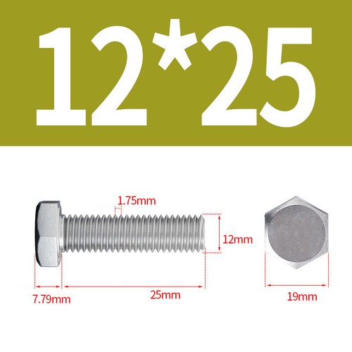 JUEGO TORNILLOS CABEZA HEXAGONAL M12 12MM TOTALMENTE ROSCADOS PERNOS MÉTRICOS ACERO INOXIDABLE A2 - Imagen 8 de 20