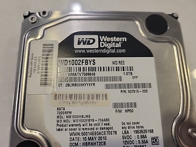 Western Digital WD1002FBYS 1TB 7200RPM SATA Hard Drive | 1TB