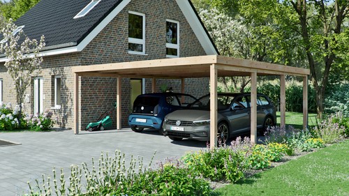 Carport 6x6 m Doppelcarport Überdachung Holz Lärche  inkl. Dacheindeckung - Bild 1 von 18