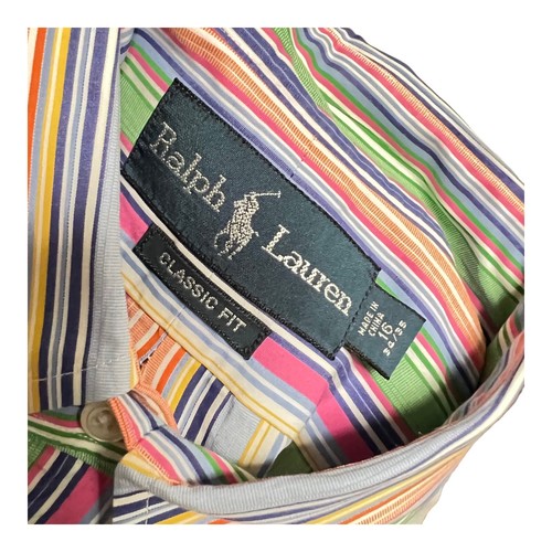 Camisa Ralph Lauren Para Hombre Manga Larga Grande Calce Clásico Rayas Botón Multicolor - Imagen 10 de 12